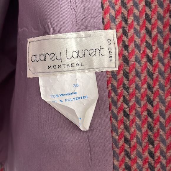 Vintage Audrey Laurent wool blend herringbone double breasted blazer sz 38 - Picture 6 of 7